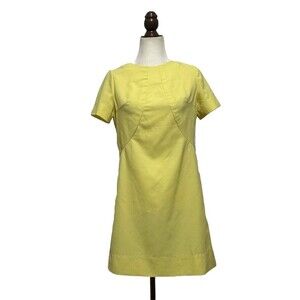 Vintage 60's Mod Dress Women’s Size S/M Yellow Back Zip Midi 1960s Short Sleeve